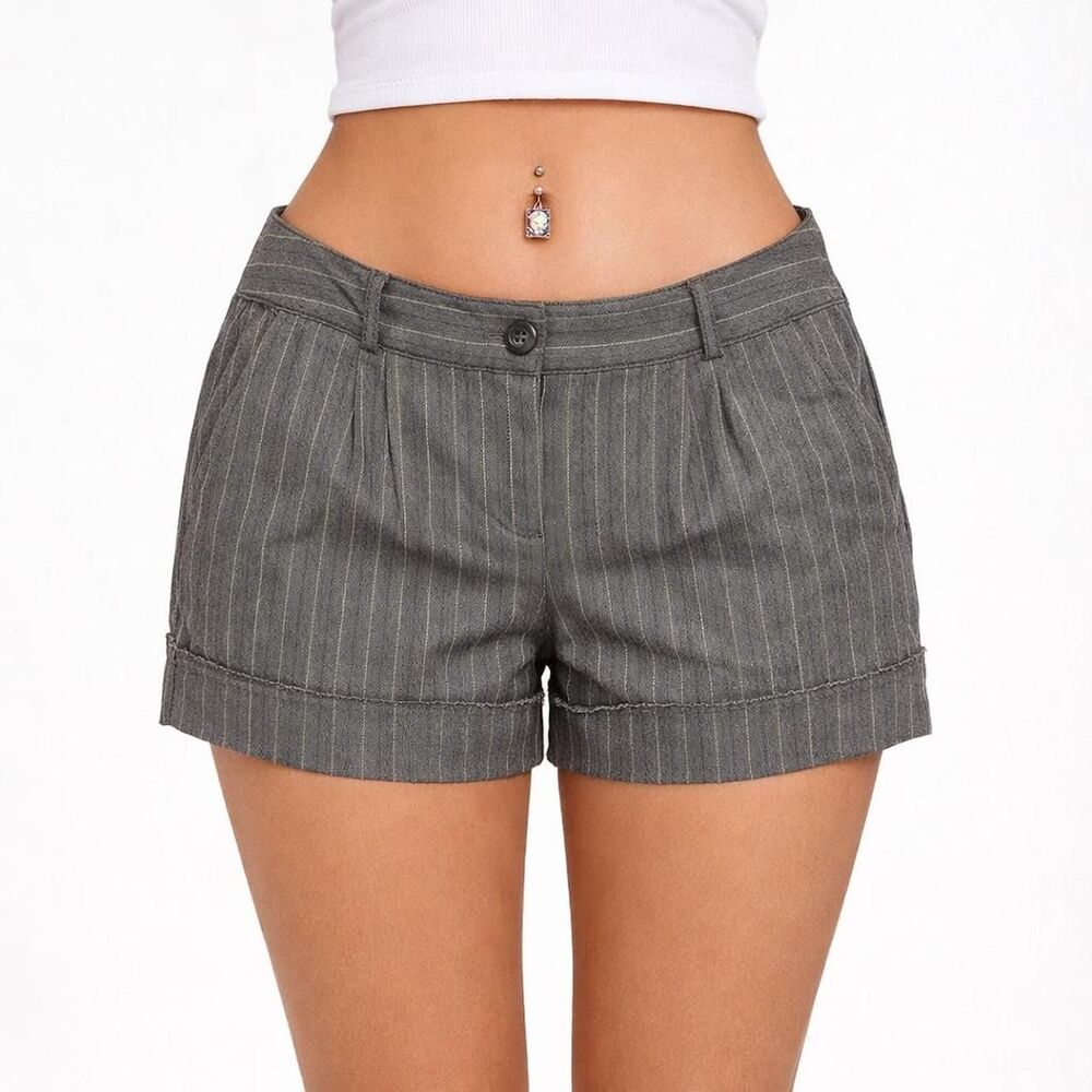 Xhilaration Herringbone Grey Pleated Pinstripe Trouser Y2K Size 5 Dark Academia